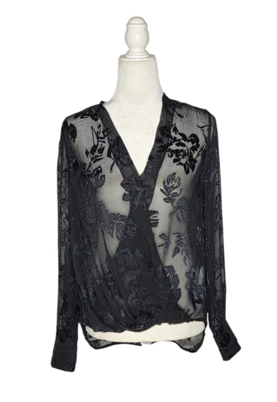 Rag & Bone Victor Blouse Silk Blend Velvet Burnout Floral Sheer Surplice Top S